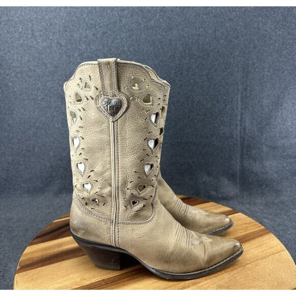 Durango Crush Women Size 7.5M Tan Heart Design Cowboy Boots Style RD3421 - Picture 1 of 10